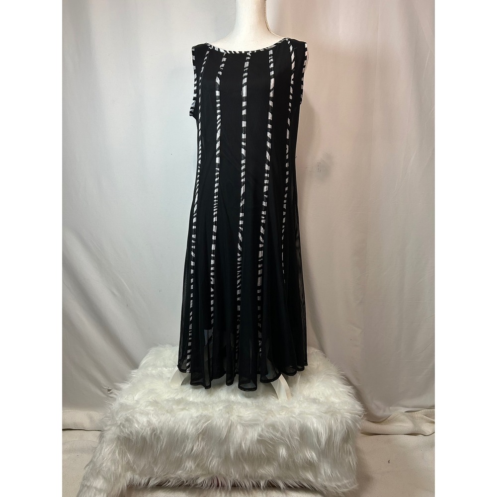 Forever Black White Vertical Stripe Sleeveless Maxi Dress - XL
